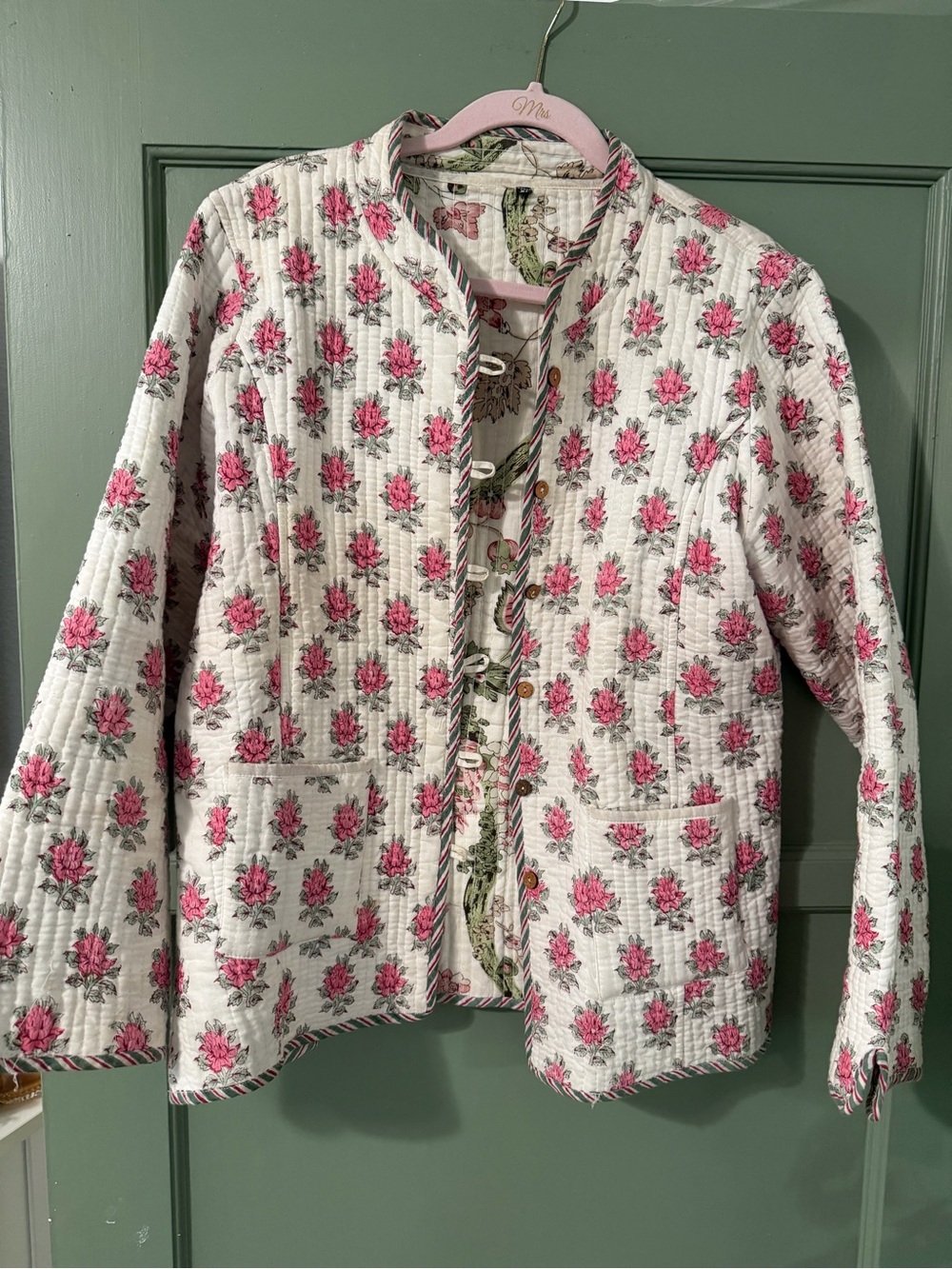 Reversable Quilted Floral Jacket - Pink on Cream Women's Blazer